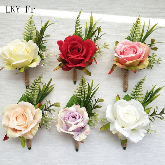 LKY Fr Boutonniere Flowers Corsage Pin Boutonniere Buttonhole Men Wedding