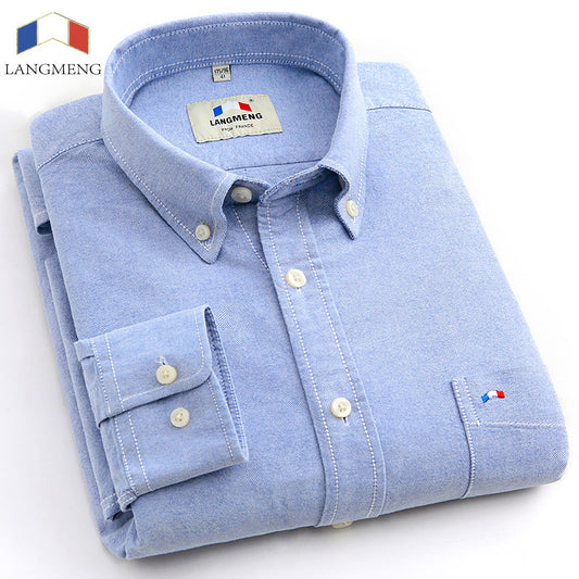 Langmeng 2016 brand 100% cotton solid striped shirt men spring casual shirts - Shopy Max