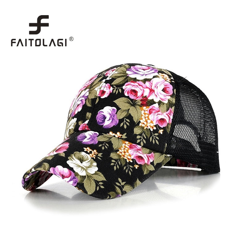 2020 Spring Floral Women Baseball Caps Fashion Mesh Breathable Sunmmer Flower Cap For Women