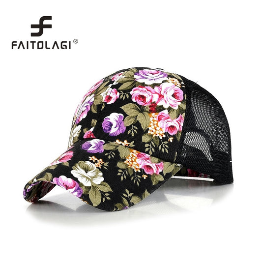 2020 Spring Floral Women Baseball Caps Fashion Mesh Breathable Sunmmer Flower Cap For Women