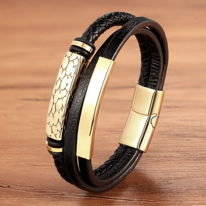 Geometric Pattern Multi-layer Accessories Black Men's Leather Bracelet Luxury Jewelry Valentine's Day Gift Free Shipping