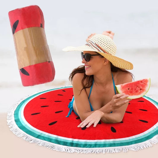 New Microfiber Round Beach Towel 150cm Bath Towels with Tassel Printed Summer - Shopy Max