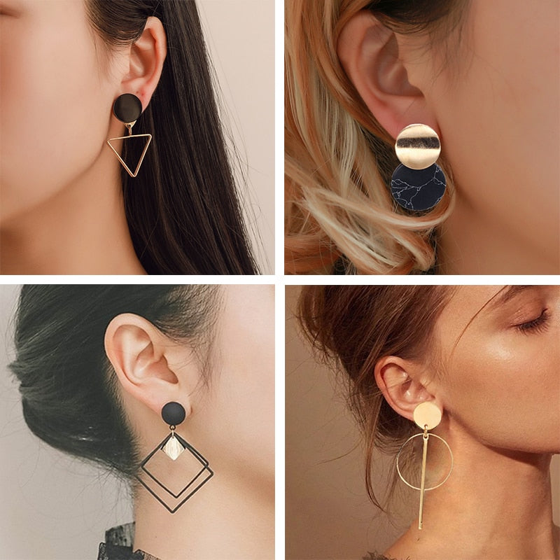 Korean Statement Black Acrylic Drop Earrings for Women