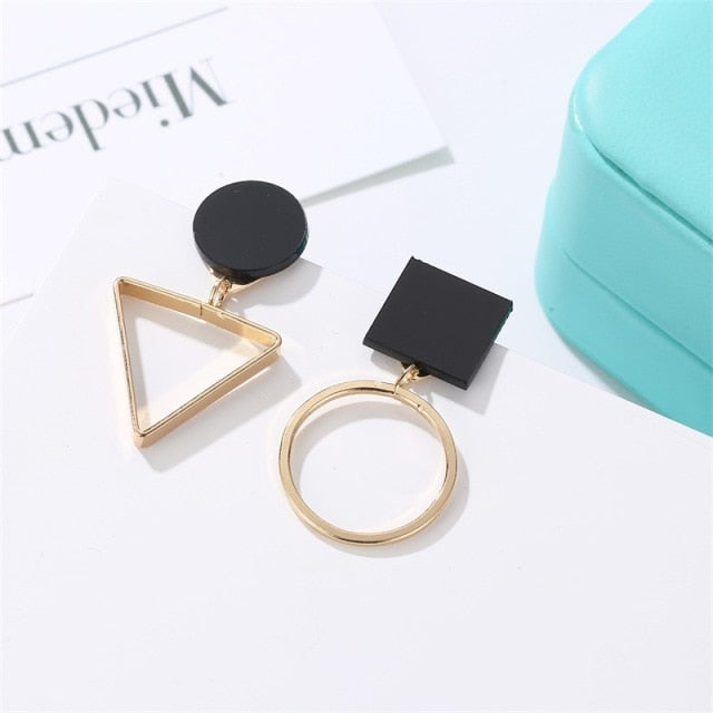 Korean Statement Black Acrylic Drop Earrings for Women
