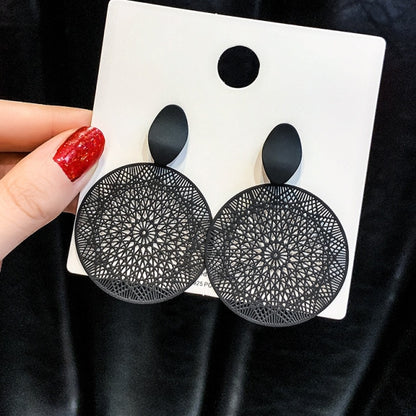 Korean Statement Black Acrylic Drop Earrings for Women