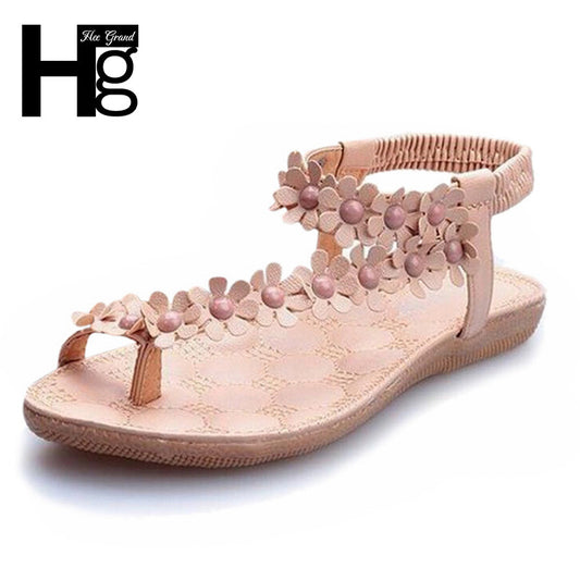 2016 Bohemia Women Sandals Floral Strap Flat Heel Beach Shoes Woman Causal Flip - Shopy Max