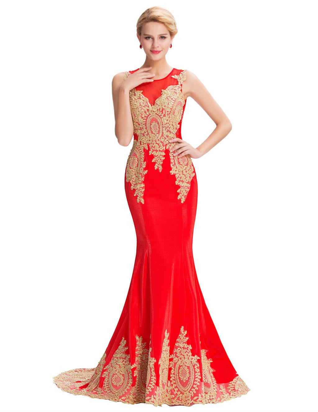 Grace Karin Royal Blue Black Red Evening Dresses Dubai Arabic Gold Appliques 2016 - Shopy Max