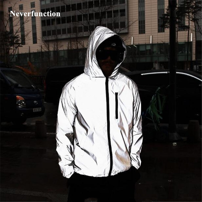 Plus Size 4XL Men Spring Autumn full reflective Windbreaker waterproof