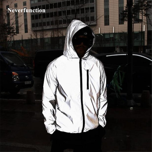 Plus Size 4XL Men Spring Autumn full reflective Windbreaker waterproof