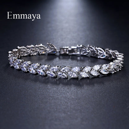 Emmaya Brand Fashion Charm AAA Cubic White Zircon Four Colors Leaf Jewelry Bracelets For Woman Elegance Wedding Party Gift