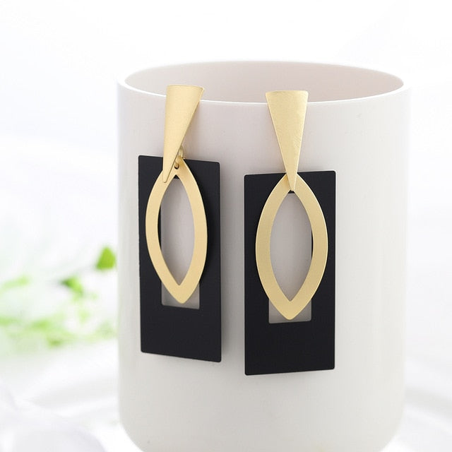 WYBU Summer Style Golden Drop Earrings For Women Geomatric Black
