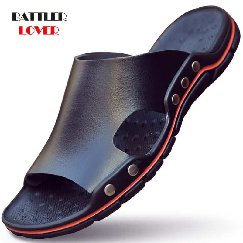 Genuine Cow Leather Slippers Couple Outdoor Non-slip Men Women