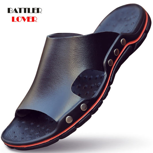 Genuine Cow Leather Slippers Couple Outdoor Non-slip Men Women