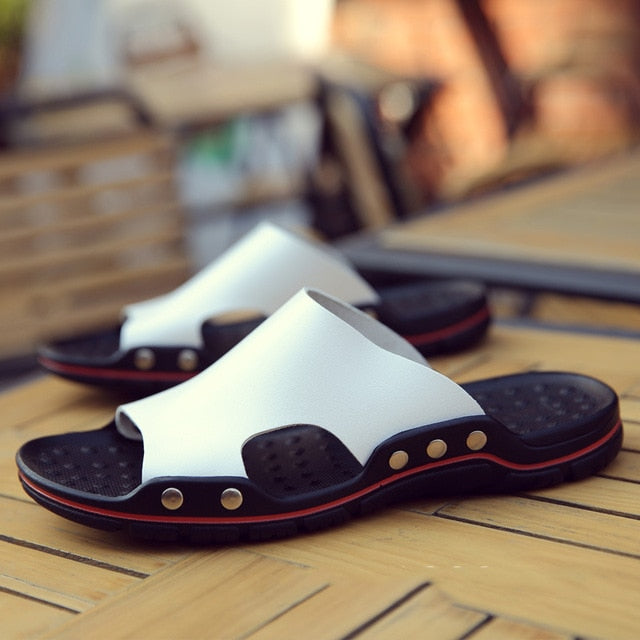 Genuine Cow Leather Slippers Couple Outdoor Non-slip Men Women