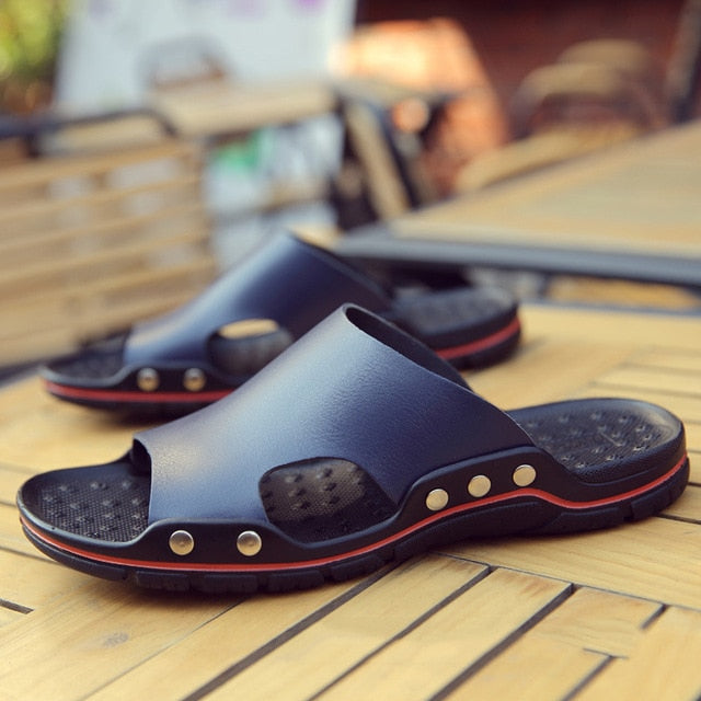 Genuine Cow Leather Slippers Couple Outdoor Non-slip Men Women