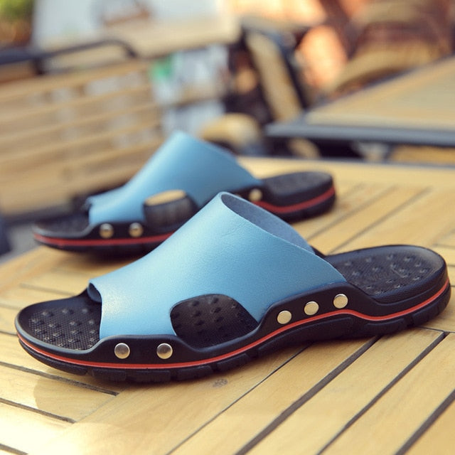 Genuine Cow Leather Slippers Couple Outdoor Non-slip Men Women