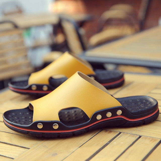 Genuine Cow Leather Slippers Couple Outdoor Non-slip Men Women