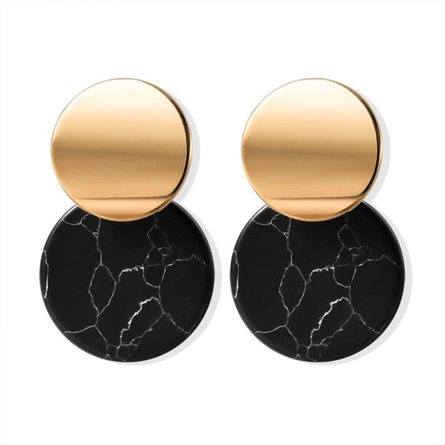 POXAM New Korean Statement Round Earrings For Women Geometric Gold