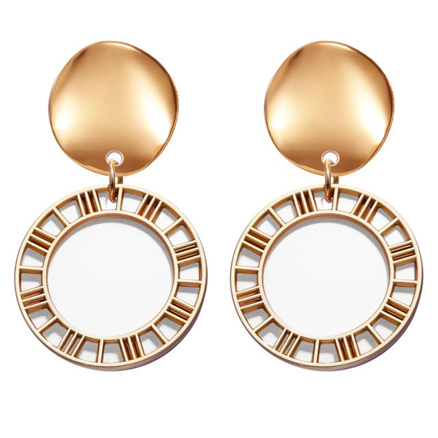 POXAM New Korean Statement Round Earrings For Women Geometric Gold