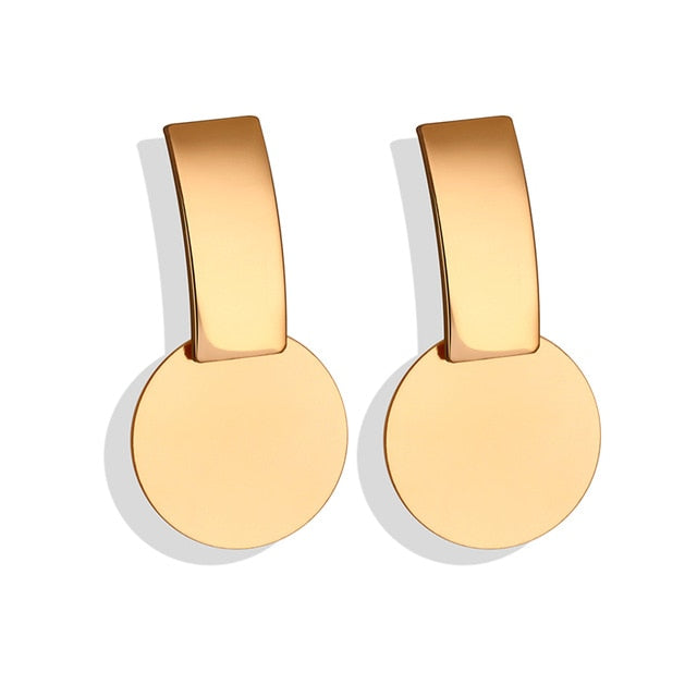 POXAM New Korean Statement Round Earrings For Women Geometric Gold
