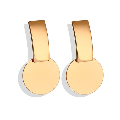 POXAM New Korean Statement Round Earrings For Women Geometric Gold