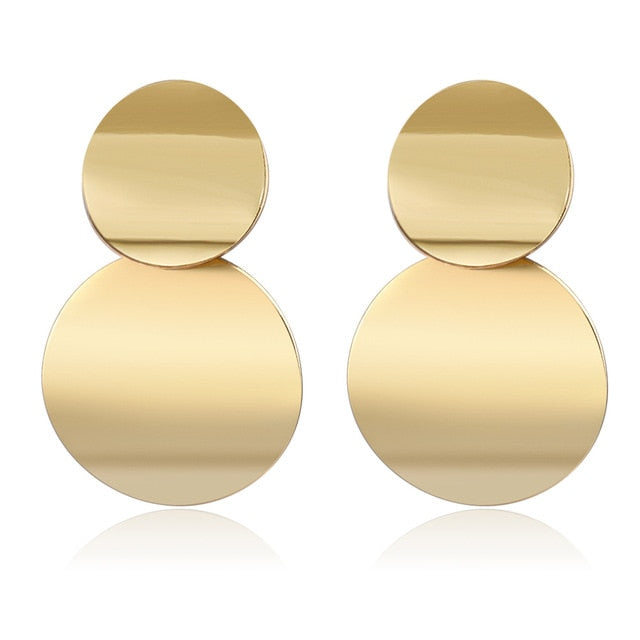 POXAM New Korean Statement Round Earrings For Women Geometric Gold