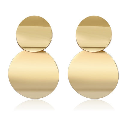 POXAM New Korean Statement Round Earrings For Women Geometric Gold