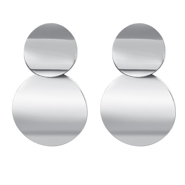 POXAM New Korean Statement Round Earrings For Women Geometric Gold