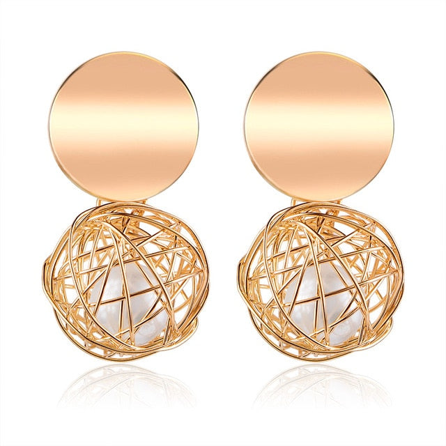 POXAM New Korean Statement Round Earrings For Women Geometric Gold