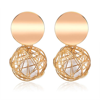 POXAM New Korean Statement Round Earrings For Women Geometric Gold