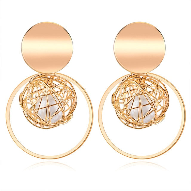 POXAM New Korean Statement Round Earrings For Women Geometric Gold
