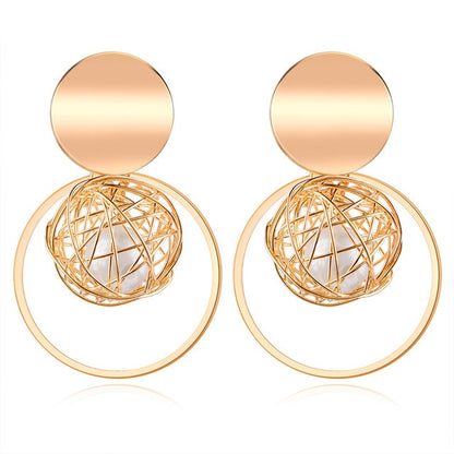 POXAM New Korean Statement Round Earrings For Women Geometric Gold