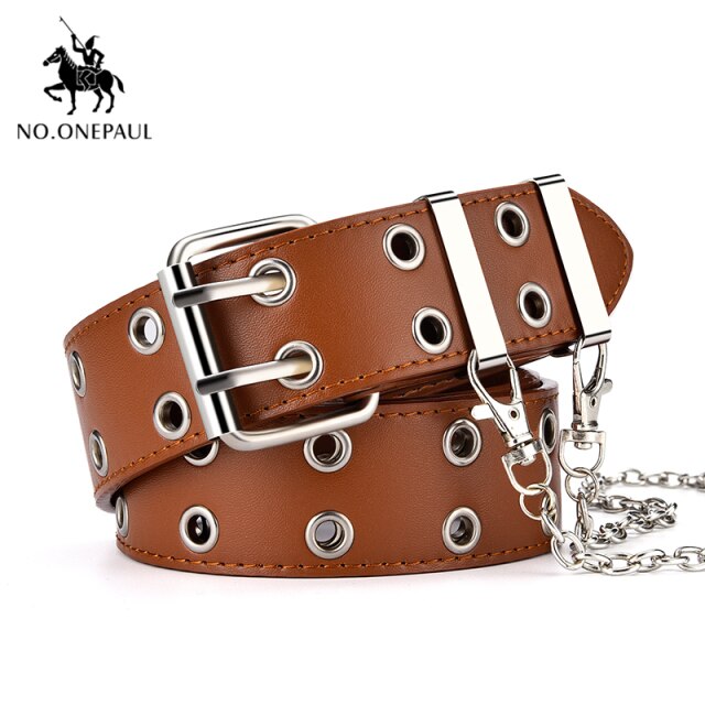 NO.ONEPAUL women belt Genuine Leather New Punk style fashion Pin Buckle jeans Decorative Belt Chain luxury brand belts for women