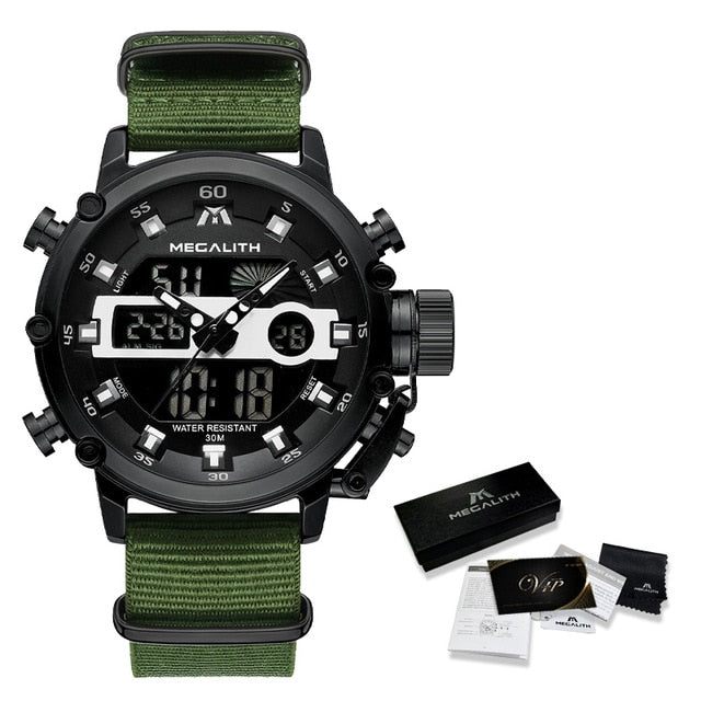 Relogio Masculino MEGALITH Sport Waterproof Watches Men Luminous Dual Display Alarm