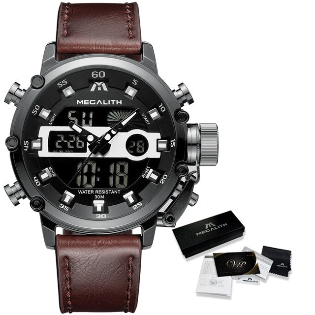 Relogio Masculino MEGALITH Sport Waterproof Watches Men Luminous Dual Display Alarm