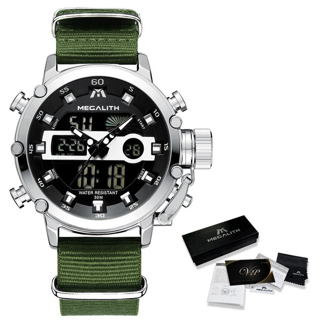 Relogio Masculino MEGALITH Sport Waterproof Watches Men Luminous Dual Display Alarm