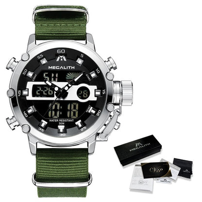 Relogio Masculino MEGALITH Sport Waterproof Watches Men Luminous Dual Display Alarm