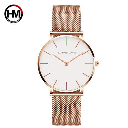 Japan Quartz Movement High Quality 36mm hannah Martin Women Stainless Steel Mesh