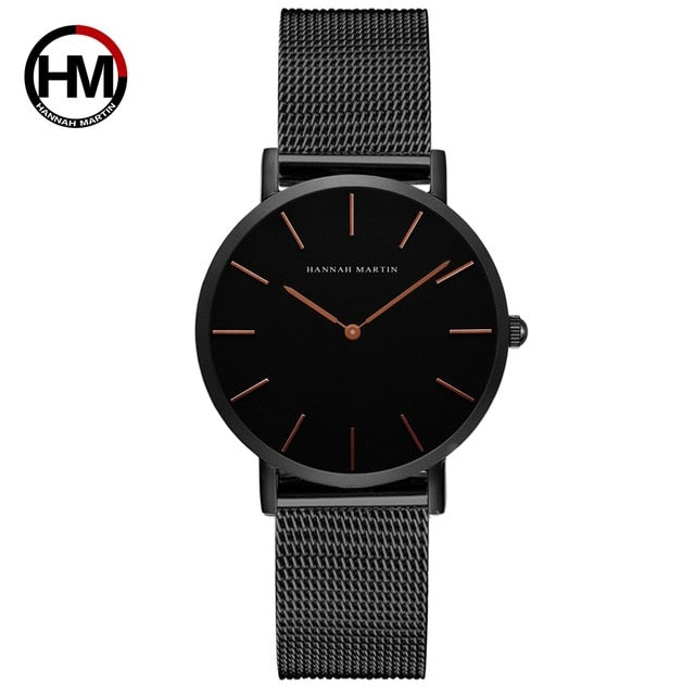 Japan Quartz Movement High Quality 36mm hannah Martin Women Stainless Steel Mesh