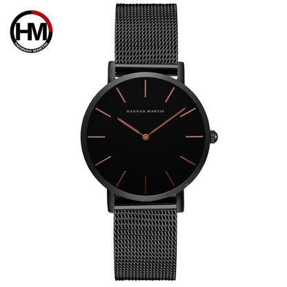 Japan Quartz Movement High Quality 36mm hannah Martin Women Stainless Steel Mesh