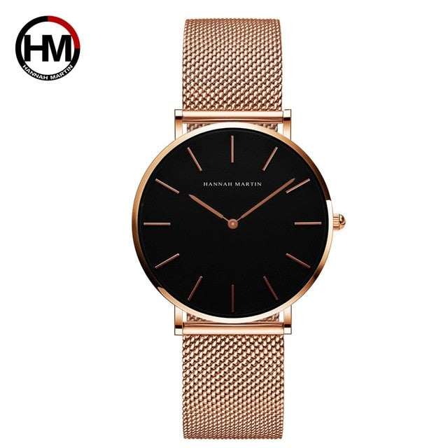 Japan Quartz Movement High Quality 36mm hannah Martin Women Stainless Steel Mesh