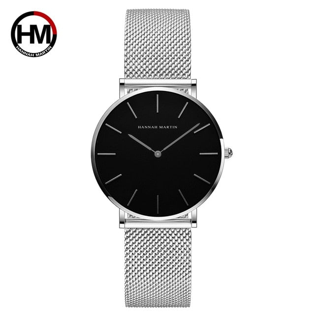 Japan Quartz Movement High Quality 36mm hannah Martin Women Stainless Steel Mesh