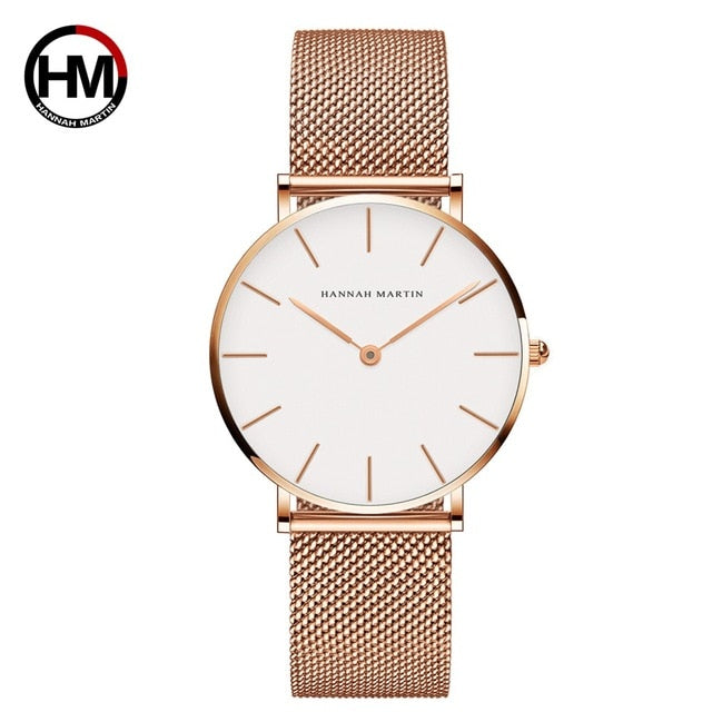 Japan Quartz Movement High Quality 36mm hannah Martin Women Stainless Steel Mesh