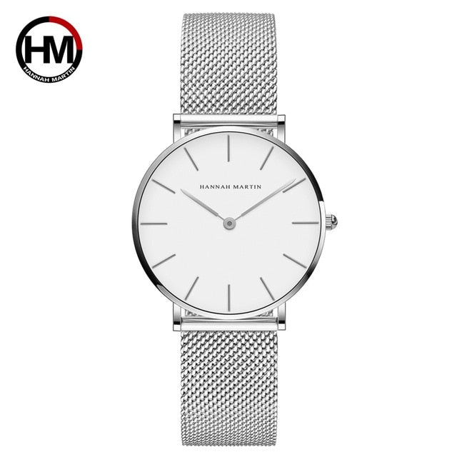Japan Quartz Movement High Quality 36mm hannah Martin Women Stainless Steel Mesh
