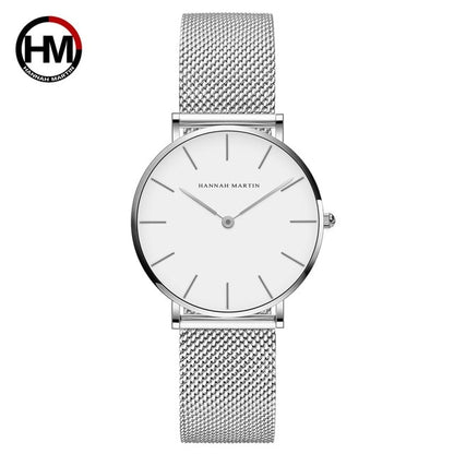Japan Quartz Movement High Quality 36mm hannah Martin Women Stainless Steel Mesh