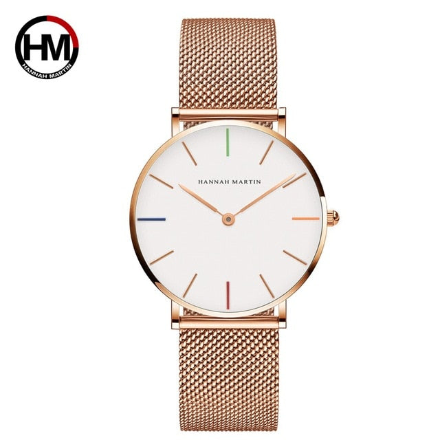 Japan Quartz Movement High Quality 36mm hannah Martin Women Stainless Steel Mesh