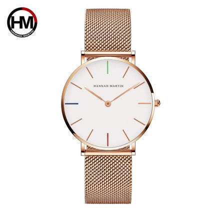 Japan Quartz Movement High Quality 36mm hannah Martin Women Stainless Steel Mesh