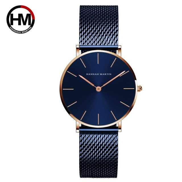 Japan Quartz Movement High Quality 36mm hannah Martin Women Stainless Steel Mesh