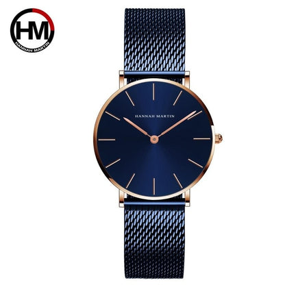 Japan Quartz Movement High Quality 36mm hannah Martin Women Stainless Steel Mesh