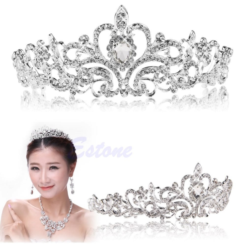 JAVRICK Bridal Princess Austrian Stunning Crystal Hair Tiara Wedding Crown Veil Headband